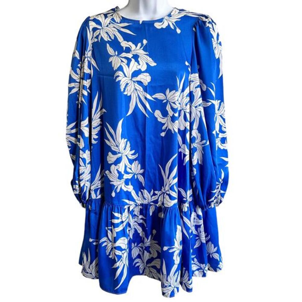 Alexis for Target Blue Floral Print Swing‎ satin Mini dress size S